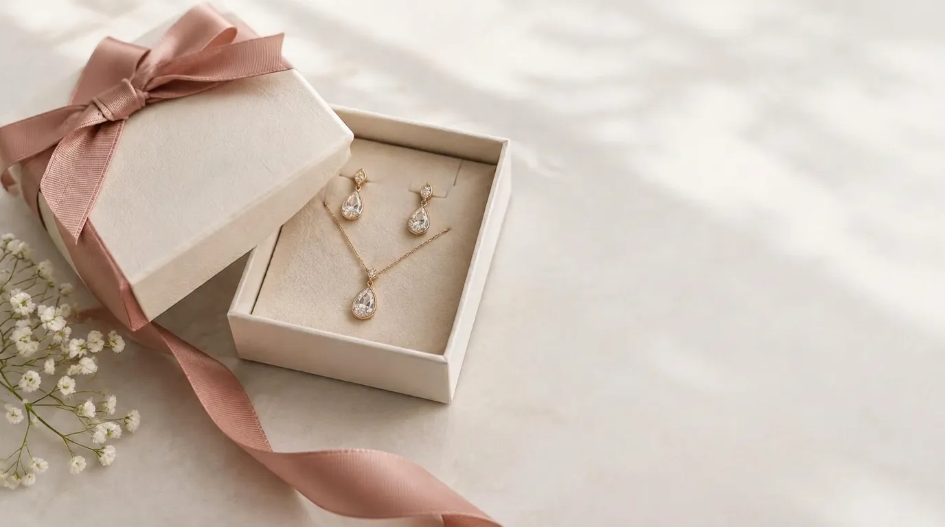 Ivory gift box with earrings and pendant
